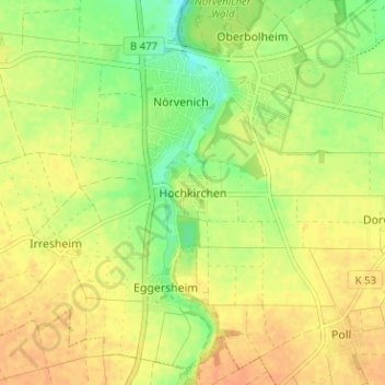 Mappa topografica Hochkirchen, altitudine, rilievo