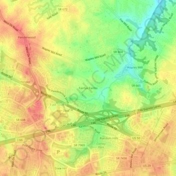Mappa topografica Fairfax Farms, altitudine, rilievo