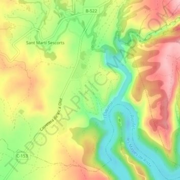 Mappa topografica Guilleries, altitudine, rilievo
