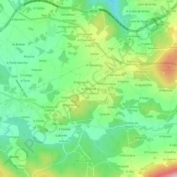 Mappa topografica As Rañeiras, altitudine, rilievo