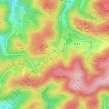 Mappa topografica Rimberg, altitudine, rilievo