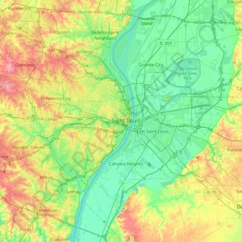 Mappa topografica Saint Louis, altitudine, rilievo