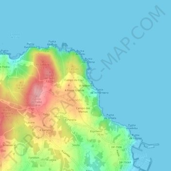 Mappa topografica A Pedreira, altitudine, rilievo