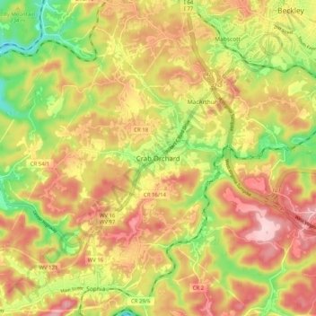 Mappa topografica Crab Orchard, altitudine, rilievo