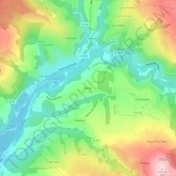 Mappa topografica Planaz, altitudine, rilievo