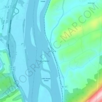 Mappa topografica Fishers Ferry, altitudine, rilievo