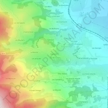 Mappa topografica Hauteville, altitudine, rilievo