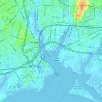 Mappa topografica East Bridgeport, altitudine, rilievo