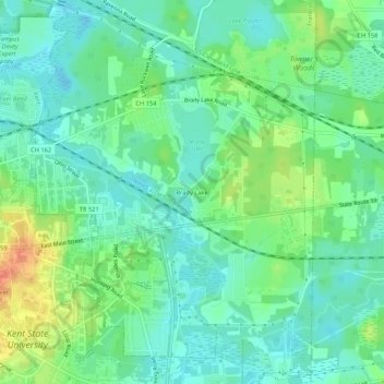 Mappa topografica Brady Lake, altitudine, rilievo