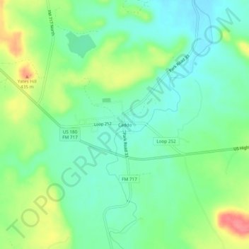 Mappa topografica Caddo, altitudine, rilievo