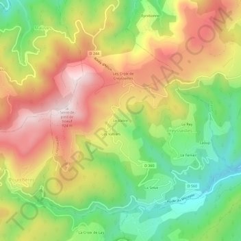 Mappa topografica Le Vabre, altitudine, rilievo