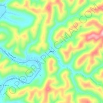 Mappa topografica Canoe, altitudine, rilievo