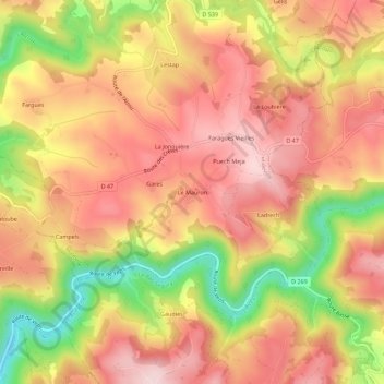 Mappa topografica Le Mauron, altitudine, rilievo