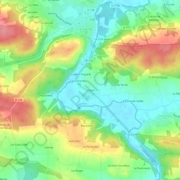 Mappa topografica L'Estun, altitudine, rilievo