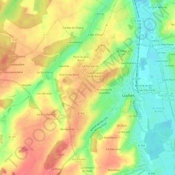 Mappa topografica Les Bournais, altitudine, rilievo