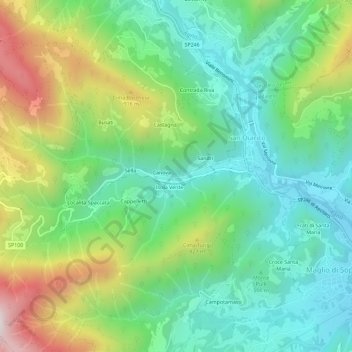 Mappa topografica Sandri, altitudine, rilievo