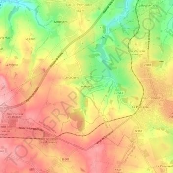 Mappa topografica Planèzes, altitudine, rilievo