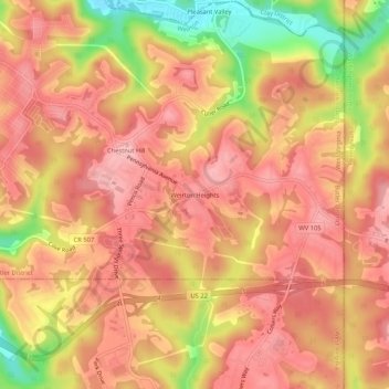 Mappa topografica Weirton Heights, altitudine, rilievo