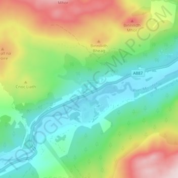 Mappa topografica Dundreggan, altitudine, rilievo