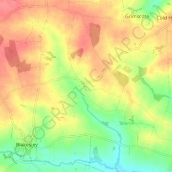 Mappa topografica Foxley, altitudine, rilievo