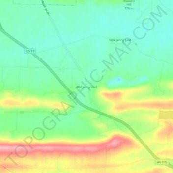 Mappa topografica Old Jenny Lind, altitudine, rilievo