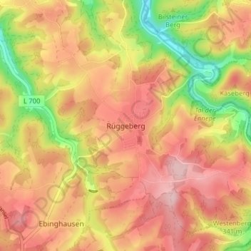 Mappa topografica Rüggeberg, altitudine, rilievo
