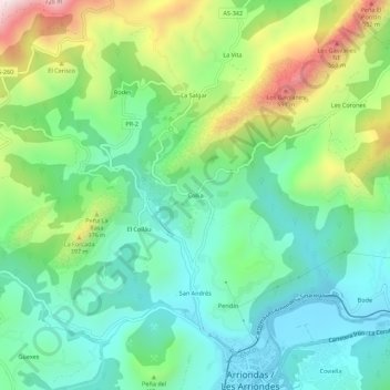 Mappa topografica Collía, altitudine, rilievo