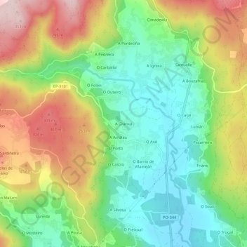 Mappa topografica A Granxa, altitudine, rilievo