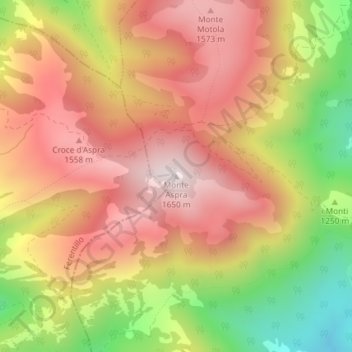 Mappa topografica Monte Aspra, altitudine, rilievo