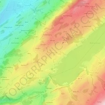 Mappa topografica Moosbach, altitudine, rilievo