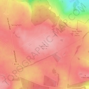 Mappa topografica Niver Hill, altitudine, rilievo