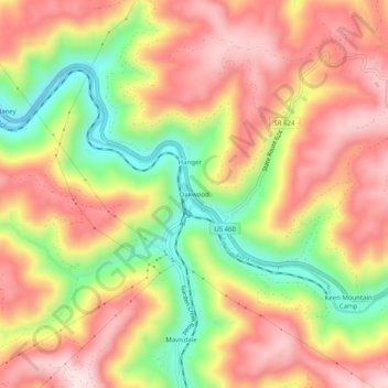 Mappa topografica Oakwood, altitudine, rilievo