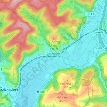 Mappa topografica Bierbach, altitudine, rilievo