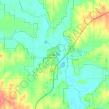 Mappa topografica Valley Falls, altitudine, rilievo