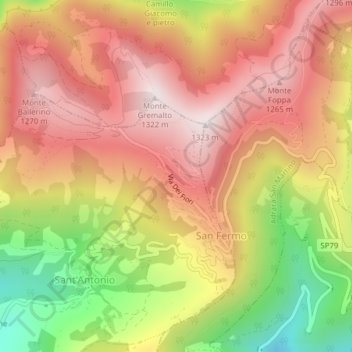 Mappa topografica Colli di San Fermo, altitudine, rilievo