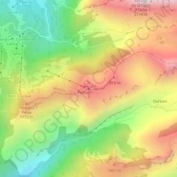 Mappa topografica Pointe de Pelluaz, altitudine, rilievo