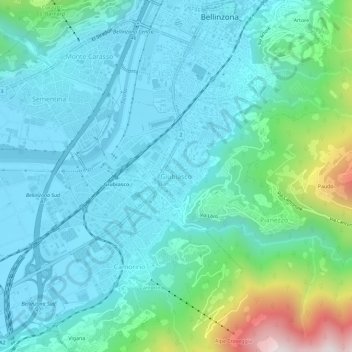 Mappa topografica Giubiasco, altitudine, rilievo