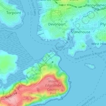 Mappa topografica Cremyll, altitudine, rilievo