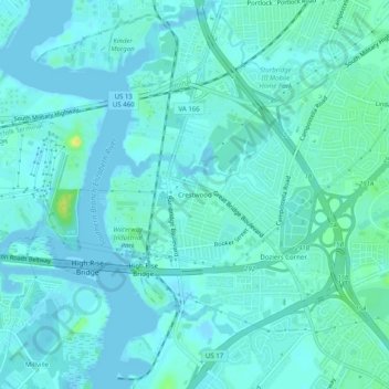 Mappa topografica Crestwood, altitudine, rilievo