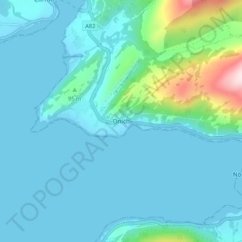 Mappa topografica Onich, altitudine, rilievo