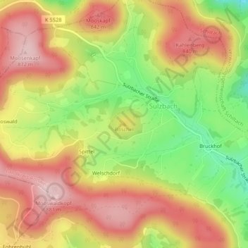 Mappa topografica Boschel, altitudine, rilievo