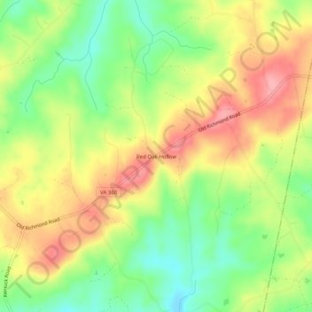Mappa topografica Red Oak Hollow, altitudine, rilievo