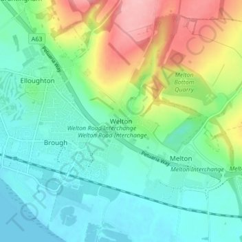 Mappa topografica Welton, altitudine, rilievo