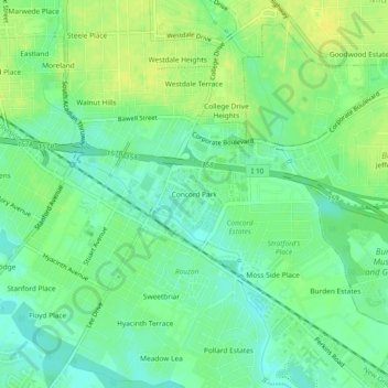 Mappa topografica Concord Park, altitudine, rilievo