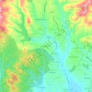 Mappa topografica Castelletto Villa, altitudine, rilievo
