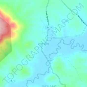 Mappa topografica Chandgad, altitudine, rilievo