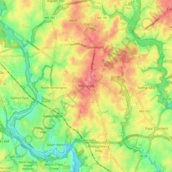 Mappa topografica Wheaton, altitudine, rilievo