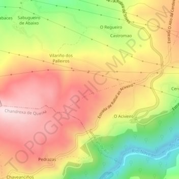 Mappa topografica Alto de Cerdeira, altitudine, rilievo
