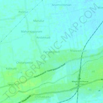 Mappa topografica Pandaravadi, altitudine, rilievo