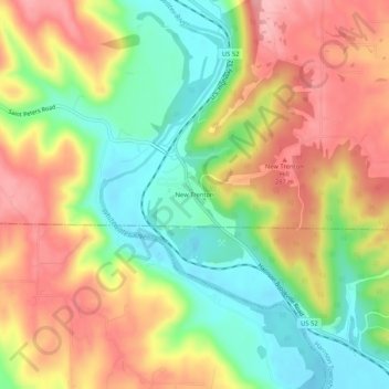 Mappa topografica New Trenton, altitudine, rilievo